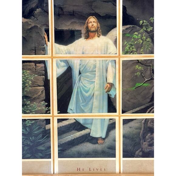 Simon Dewey He Lives Framed Christian Art 16x14 Resin-Coated Window Pane - Picture 2 of 5